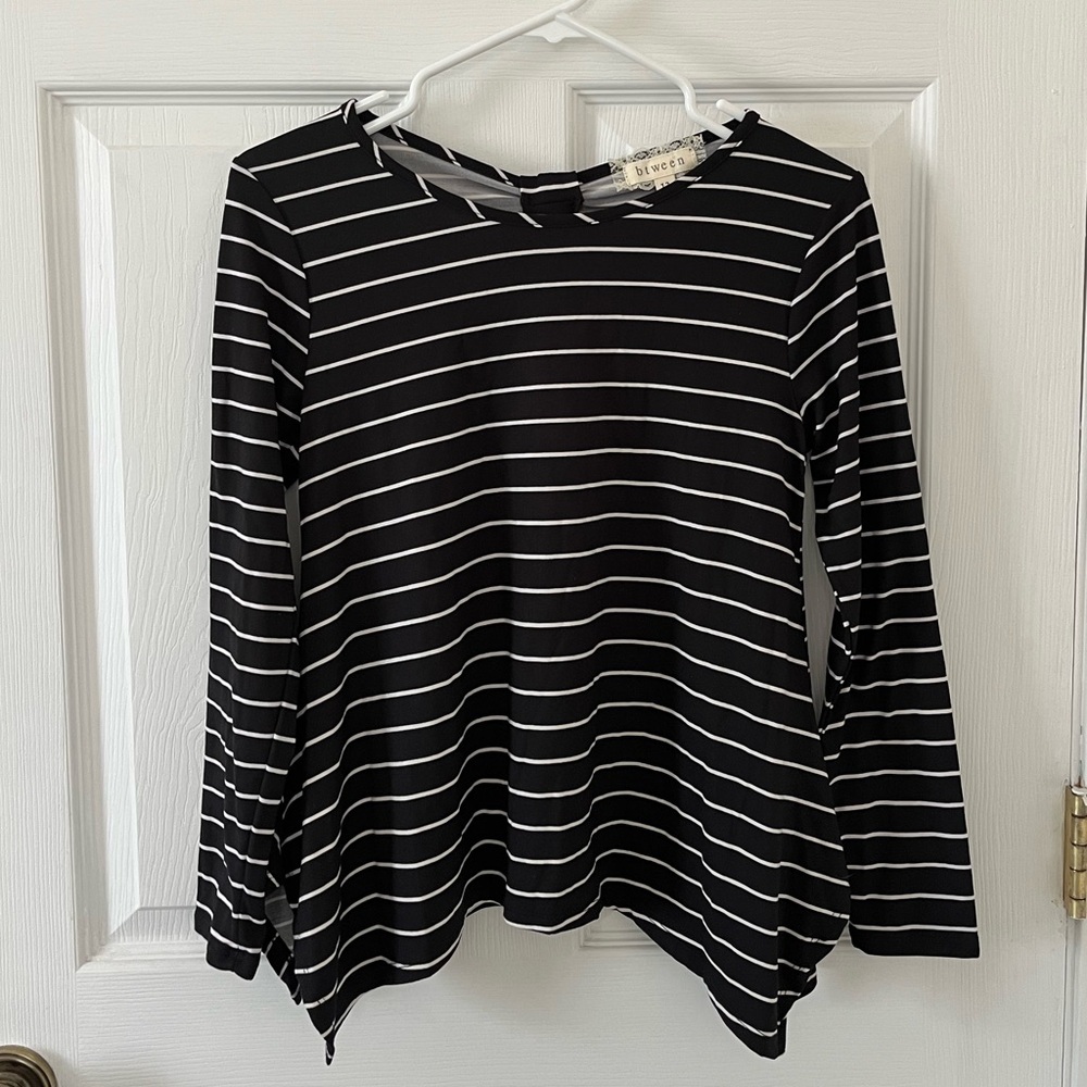btween Black and White Striped Long Sleeve Top